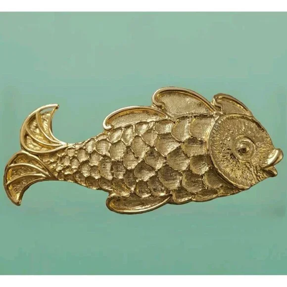 Signed Mimi Di N Koi Fish Belt Buckle 1987 Gold Statement Piece Sea Monster Vtg Mimi d n signed - Gem main image 3